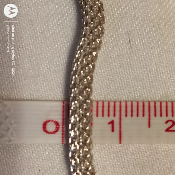 📿Vintage SU 925 Sterling Silver Round Hallow Mesh 15" Choker made in Italy - Picture 4 of 7